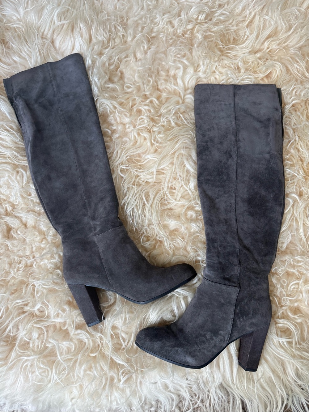 Frank Sarto Women's Tall Suede Block Heel Boots with Leather Uppers - Charcoal